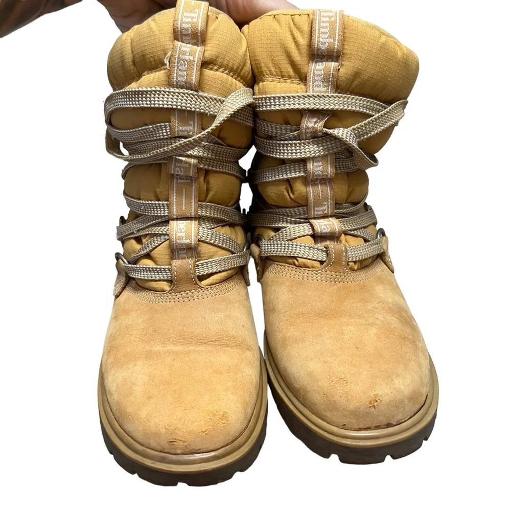 Timberland Women’s Puffer Boots Size 6 Wheat Sherpa Lined Waterproof Lace Up